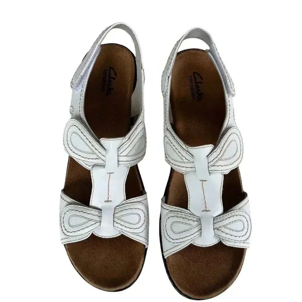 New Clark's Lexi Walnut Q Wedge T-Strap Sandal White Leather Size 11 - Picture 7 of 10
